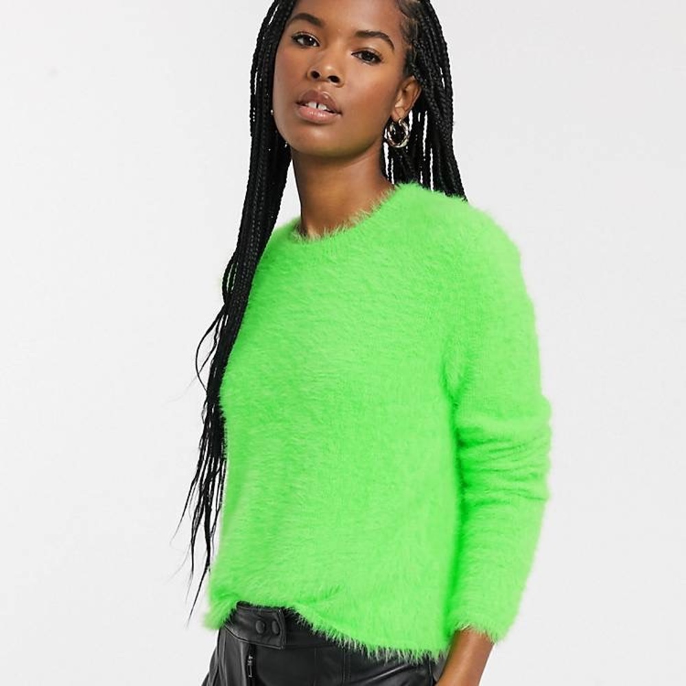 Weekday Cherish fluffy round neck sweater in neon green